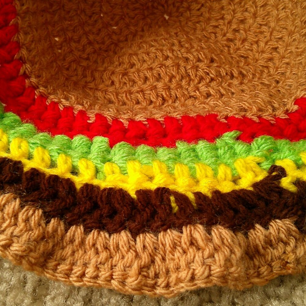 Handmade Ruffled Crochet Multicolor Girls Hamburger Hat - Picture 5 of 8